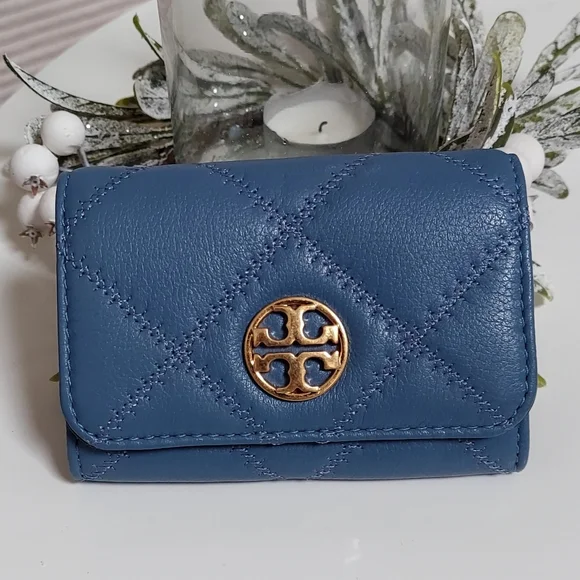 Tory Burch Blue Quilted Leather Wallet - Picture 1 of 7